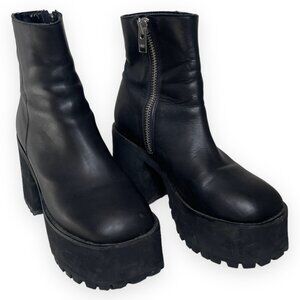 Unif Bonnie Black Leather Platform Boots Size 10